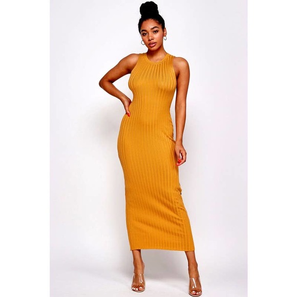 Womens Sleeveless Body Con Maxi Dress Egg Yolk color - Picture 4 of 4